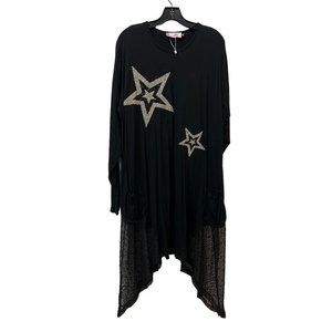 Rody Veiled Women Wear Shirt Dress Comfortable Rock Star Black Silver Top